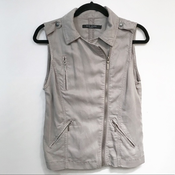 Max Jeans Vest Women’s Moto Utility Military‎ Zip Biker Size Small - Picture 1 of 8
